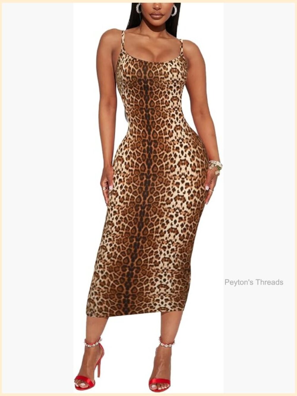 Midi Bodycon Dress Spaghetti Strap Casual Party Fitted Slip